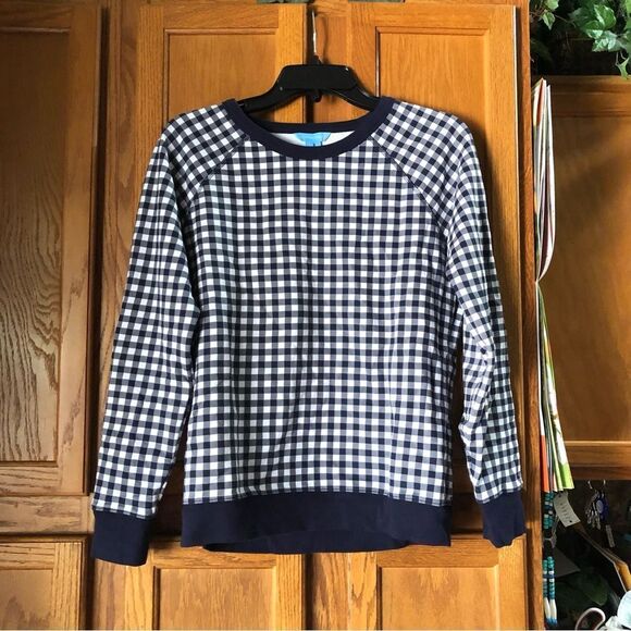 Draper James Natalie Gingham Crew Neck Sweatshirt Navy Blue - S - Picture 2 of 12